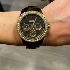Fossil Tortoise Band Crystal Bezel Watch